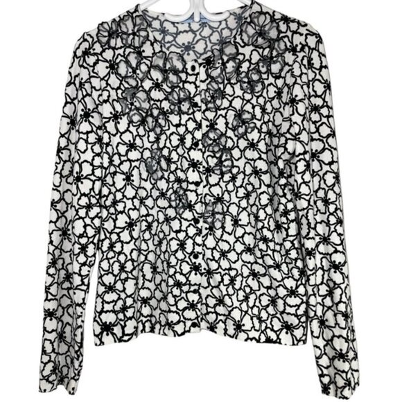 Bluemarine Italy Floral Black White Cardigan size I44 - Picture 1 of 9